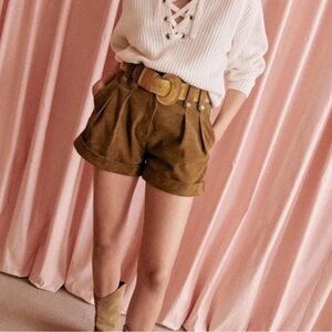 Sezane Tan High Waist Women's Shorts - Khaki